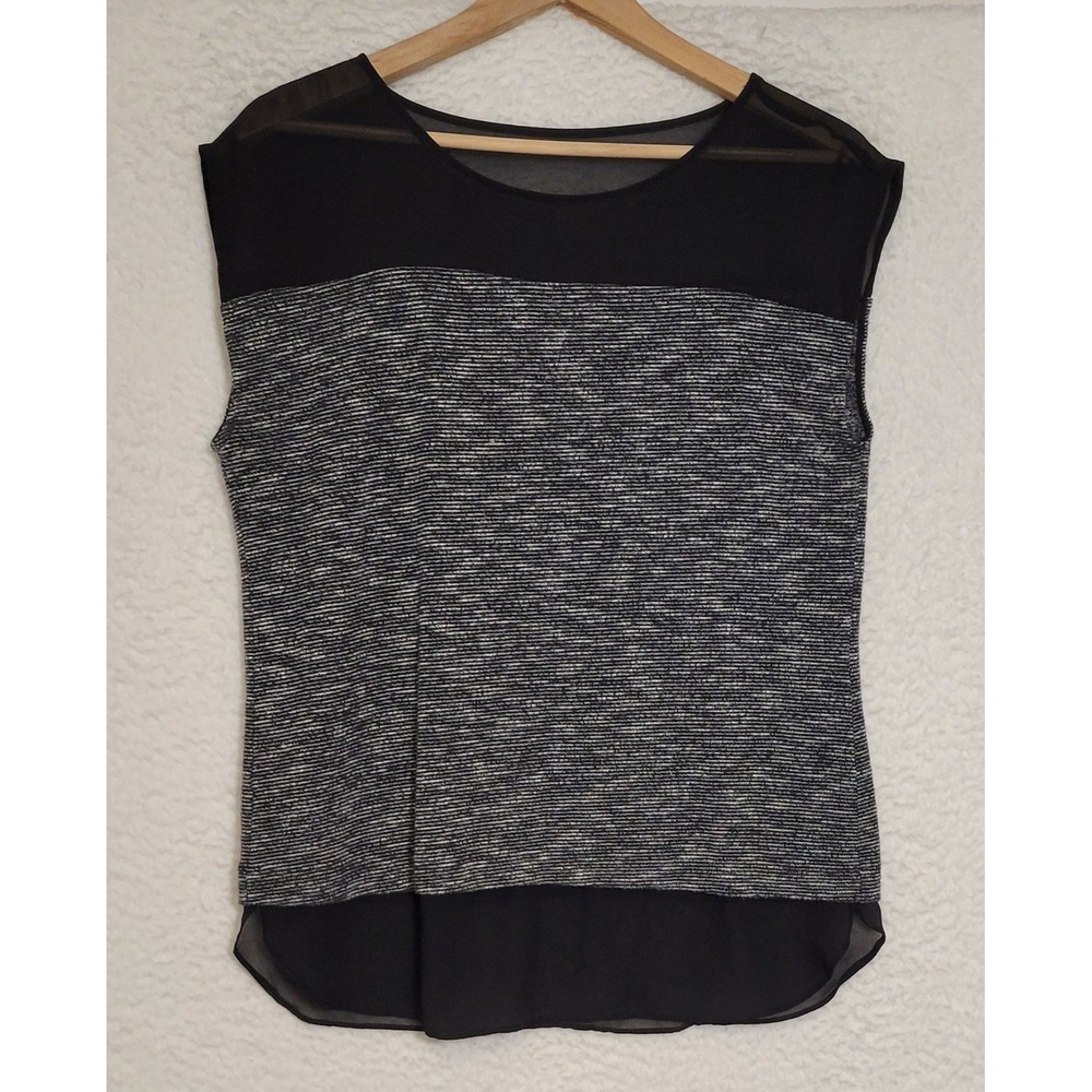 Ann Taylor LOFT Black Sleeveless‎ Blouse Size Medium Sheer Chic Top Shirt 1055